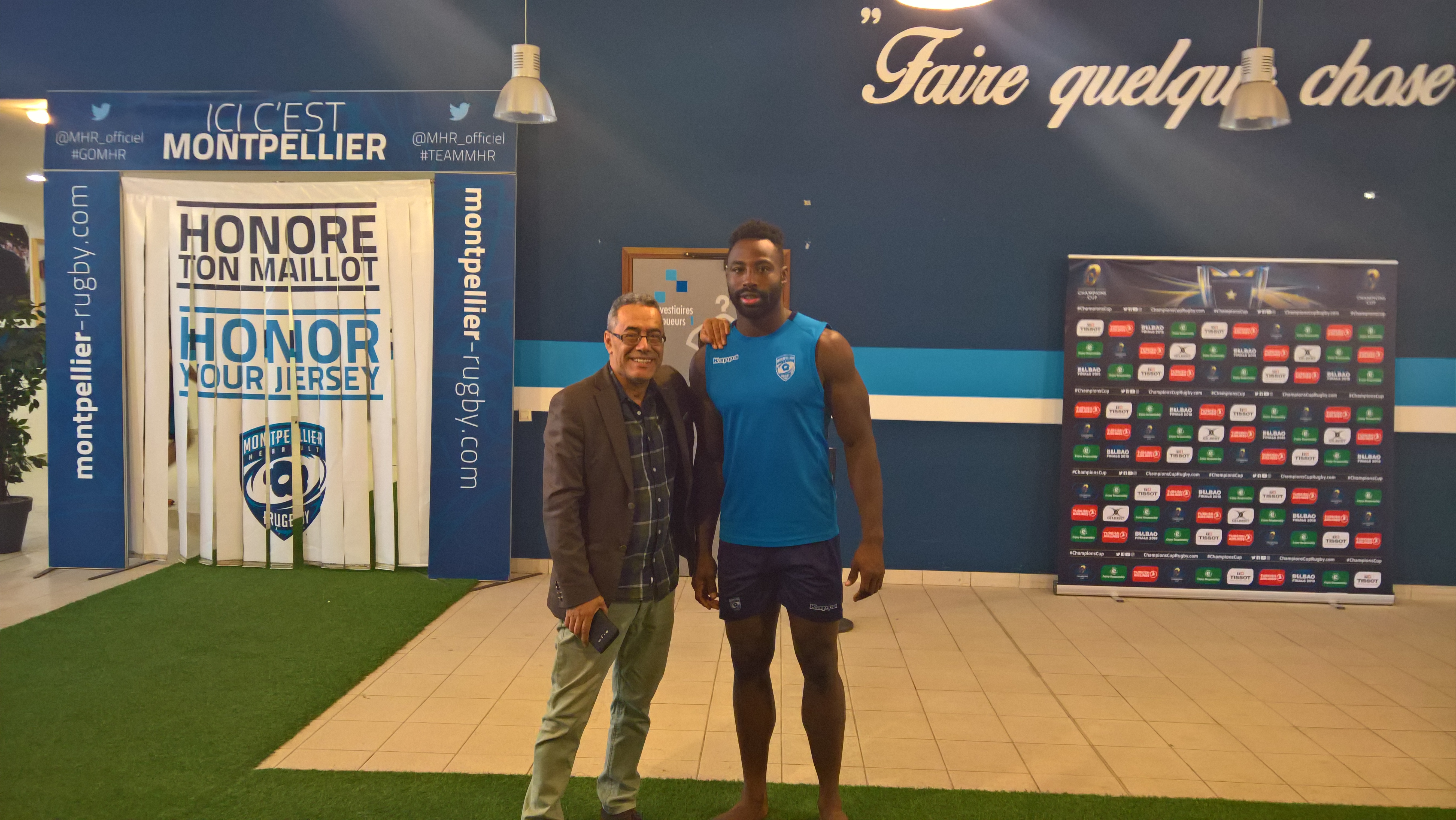 Le patron de Billard BMV avec un Rugbyman de Montpellier Rugby Club